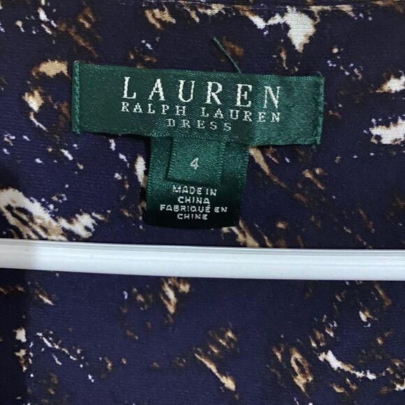 LRL WOMEN’s BLACK MULTI RUCHED w/ FAUX WRAP DETAIL ABSTRACT PRINT DRESS Size-4 - Picture 6 of 7